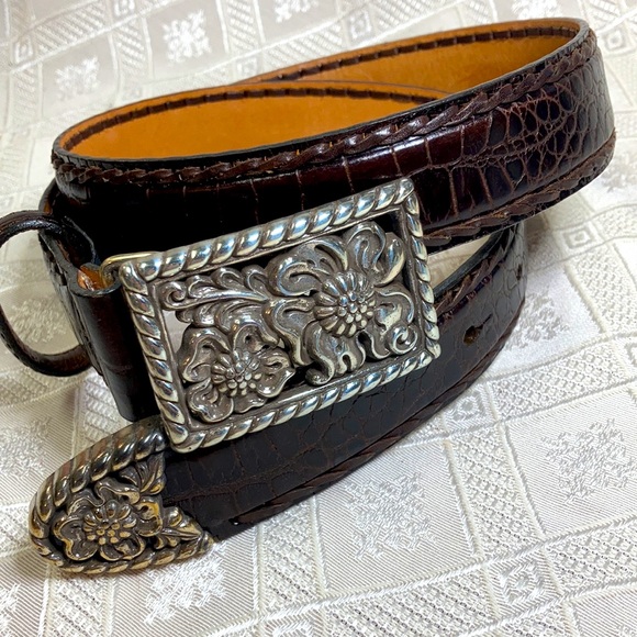 Brighton Accessories - Brighton leather belt Square Floral Buckle